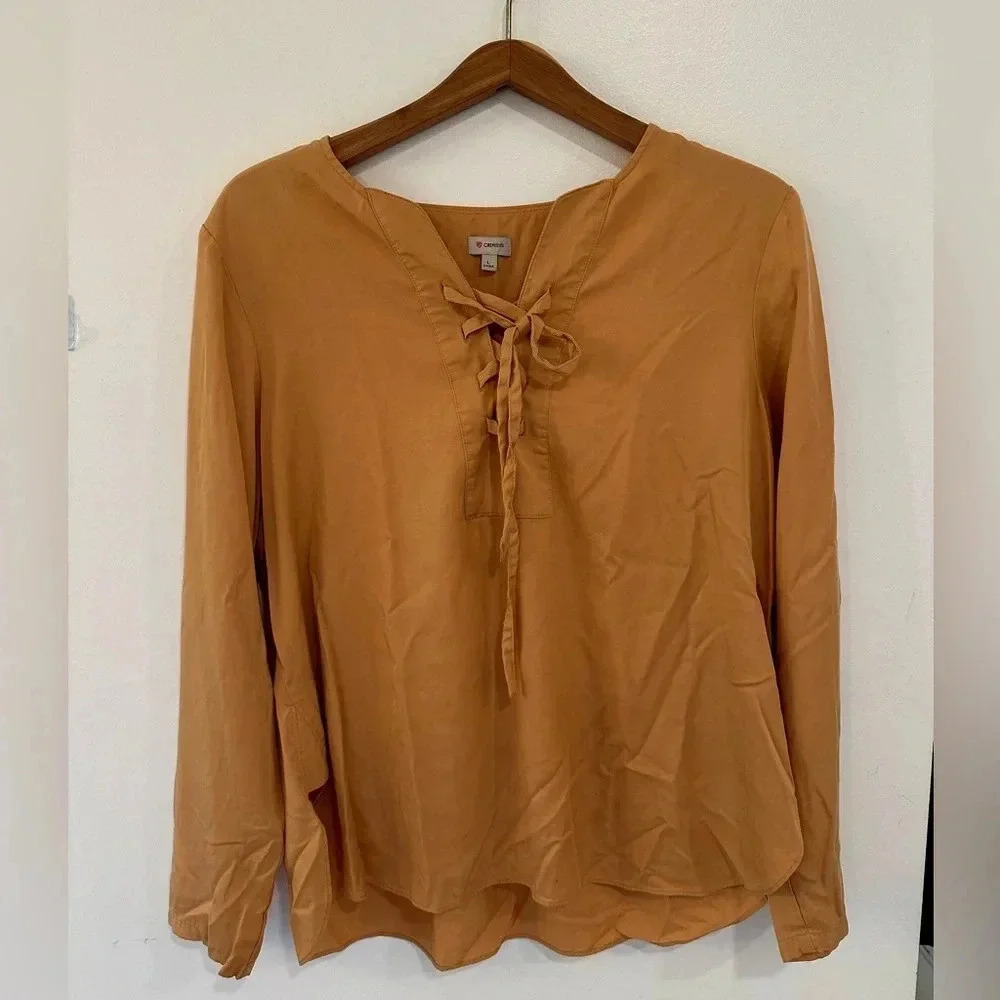 Cremieux 100% Lyocell Tencel Nicole Women’s Blouse Large Mustard